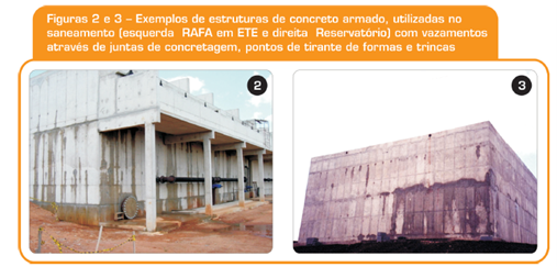 Estruturas de concreto armado no saneamento com vazamentos e trincas