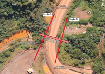 Presença de água na região da seção A