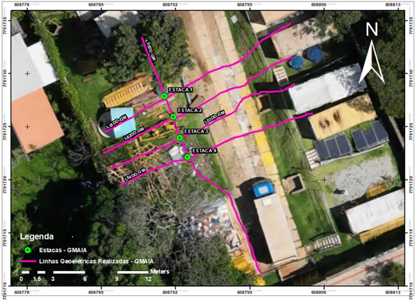 Mapa de localização das seções de eletrorresistividade